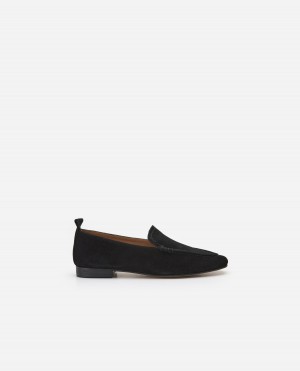 Mocasines Flattered Vida Gamuza Zapatos Negros | FMXUI19277