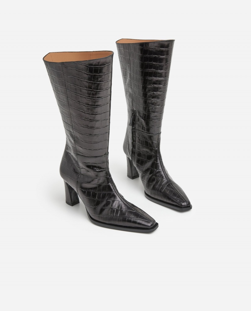 Botas Flattered Ava Cuero Zapatos Negros | MMXHR58092