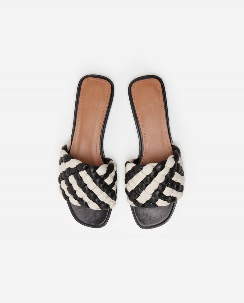 Sandalias Flattered Minou Cuero Zapatos Negros Blancos | EMXHC18961